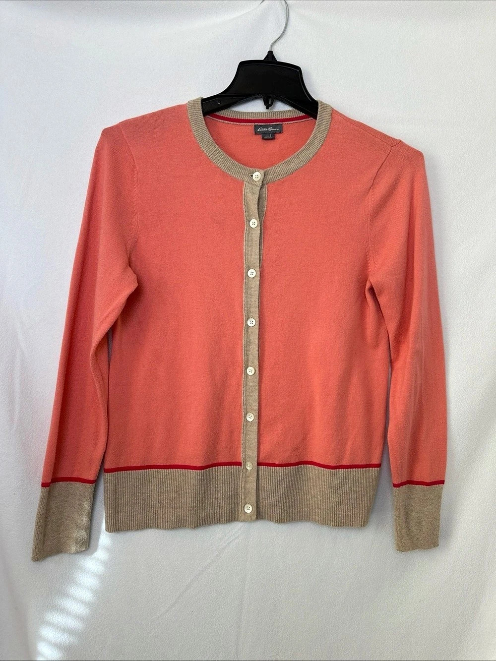 Eddie Bauer Cotton Cardigan in Pink & Brown Size Large